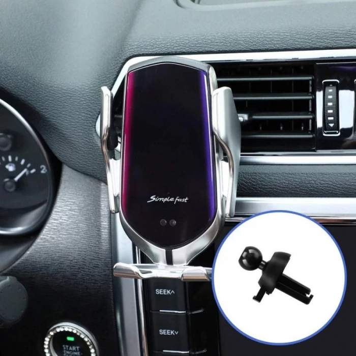 Suport auto telefon cu incarcate rapida wireless, fixare pe grila de ventilatie - Argintiu [7]