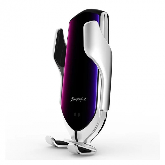 Suport auto telefon cu incarcate rapida wireless, fixare pe grila de ventilatie - Argintiu [2]