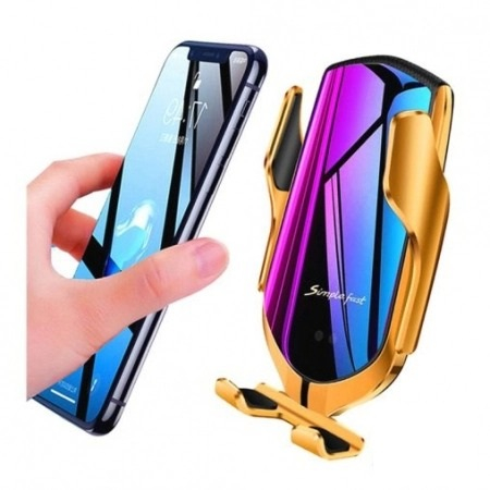 Suport auto cu incarcator wireless Fast Charge,senzor inteligent Smart Sensor R1,USBSuport auto telefon cu incarcate rapida wireless, fixare pe grila de ventilatie - Auriu [2]