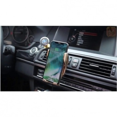Suport auto cu incarcator wireless Fast Charge,senzor inteligent Smart Sensor R1,USBSuport auto telefon cu incarcate rapida wireless, fixare pe grila de ventilatie - Auriu [4]
