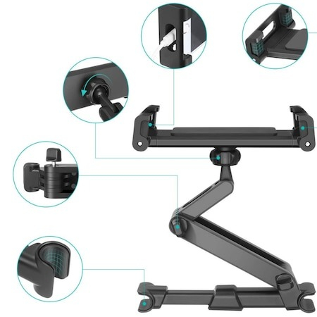 Suport auto telefon pentru tetiera cu brat extensibil - Negru [2]