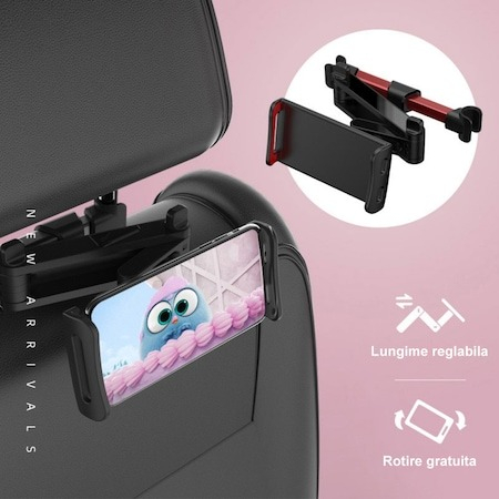 Suport auto telefon pentru tetiera cu brat extensibil - Rosu/Negru [2]