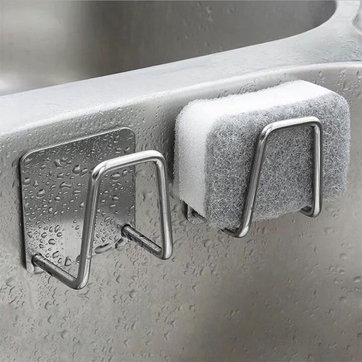 Suport autoadeziv pentru burete, universal, otel inoxidabil, rezistent la apa, 5x5 cm, argintiu – carlig multifunctional pentru bucatarie si baie [4]
