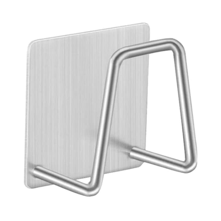 Suport autoadeziv pentru burete, universal, otel inoxidabil, rezistent la apa, 5x5 cm, argintiu – carlig multifunctional pentru bucatarie si baie [2]
