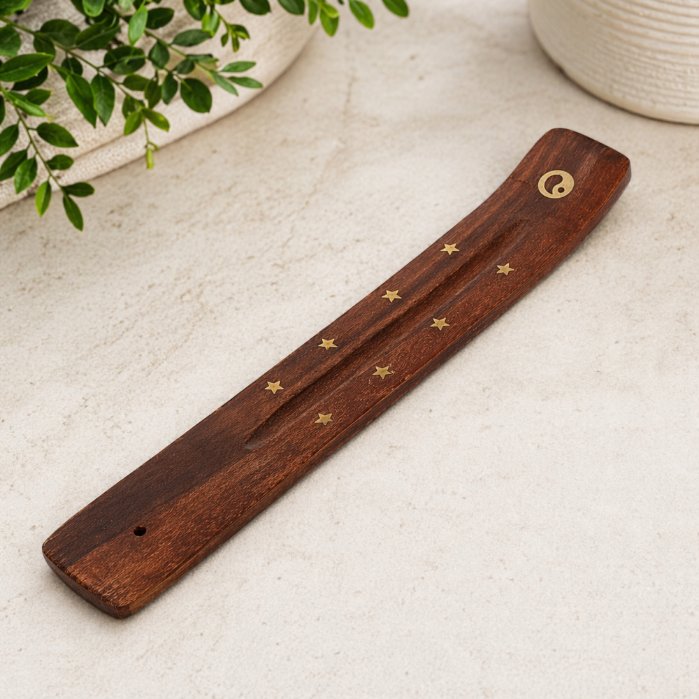 Suport betisoare parfumate lemn maro 26 cm tava ardere betisor aromaterapie colectare cenusa design clasic [4]