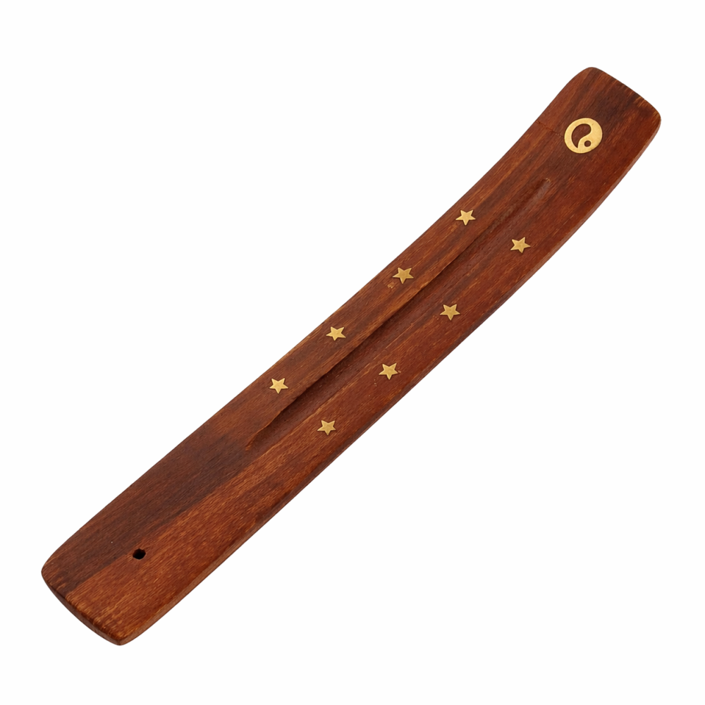 Suport betisoare parfumate lemn maro 26 cm tava ardere betisor aromaterapie colectare cenusa design clasic [6]