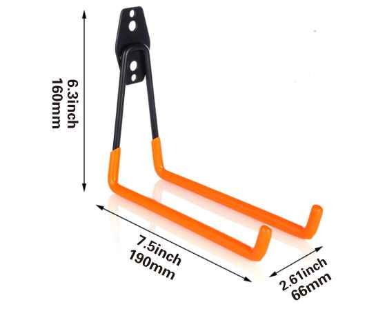 Suport cu carlig universal pentru depozitare, bicicleta, scule si unelte de garaj, 16 x 19 cm, negru/portocaliu [5]
