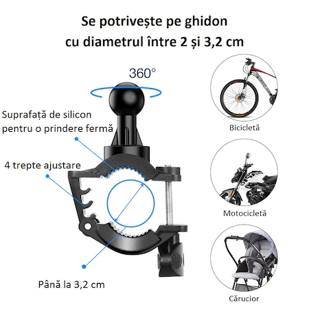 Suport telefon pentru bicicleta,din silicon,rotite 360 grade,cu suport de prindere extensibil [4]