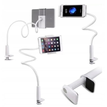 Suport flexibil pentru telefon si tableta, cap rotativ, prindere reglabila, lungime 70 cm - Alb [4]