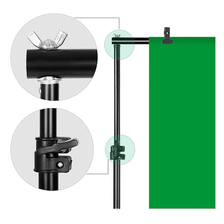Suport fundal foto reglabil, 2x3m, clesti inclusi, 2 panze de fundal alb, negru 2x3m [6]
