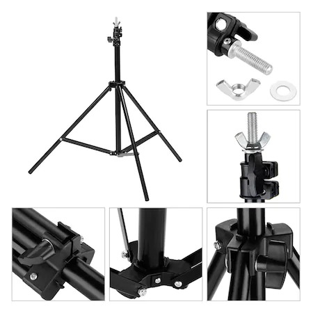 Suport fundal foto reglabil, 2x3m, clesti inclusi, 2 panze de fundal alb, negru 2x3m [5]