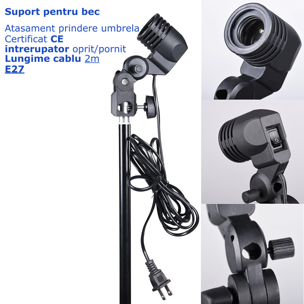 Suport iluminare studio foto video cu trepied 200 cm, umbrela foto 87 cm, fasung E27 150w 5500K, echipament profesional pentru content creation si streaming [3]