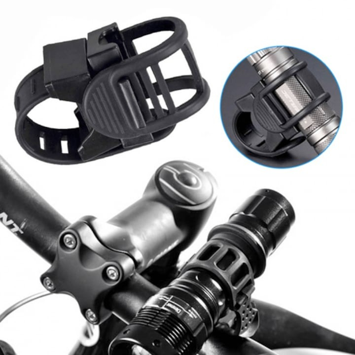 Suport lanterna pentru bicicleta, flexibil, reglabil, 8 x 4.5 cm, negru [3]