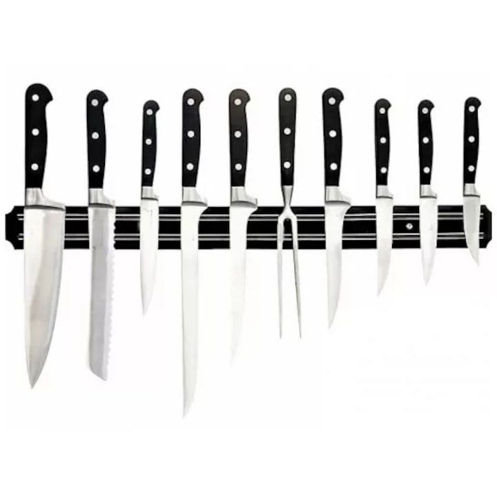 Suport magnetic cutite perete 32 cm, banda magnetica organizator unelte, fixare cu dibluri, negru [2]