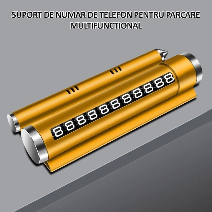 Suport numar telefon parcare auto multifunctional, suport telefon, spargere geam, compartiment parfum, aluminiu PC, portocaliu [4]