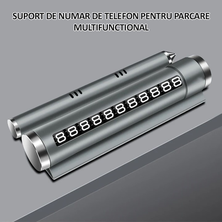 Suport numar telefon parcare auto multifunctional, suport telefon, spargere geam, compartiment parfum, aluminiu PC, argintiu [4]
