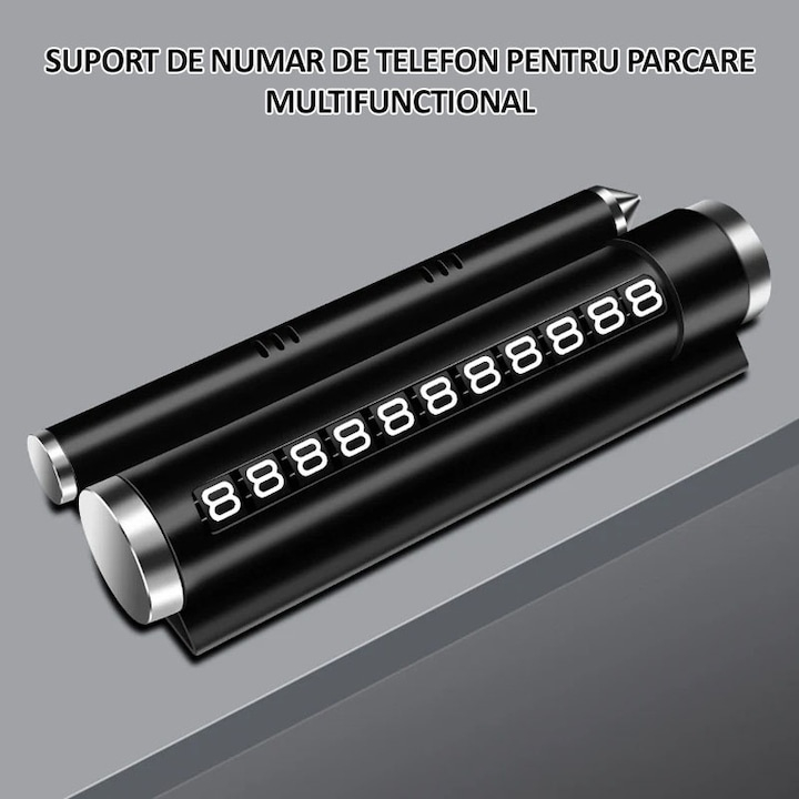 Suport numar telefon parcare auto multifunctional, suport telefon, spargere geam, compartiment parfum, aluminiu PC, negru [2]