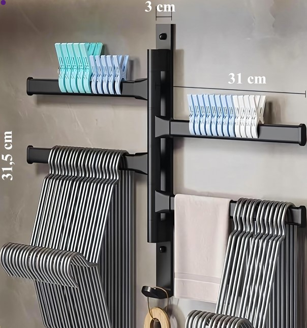 Suport organizator negru 31 cm cu 4 brate rotative 180°, cu carlig inferior [7]