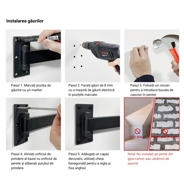 Suport pliabil extensibil perete pentru uscare haine, 114 cm, 18 carlige rotative, aluminiu, negru [4]