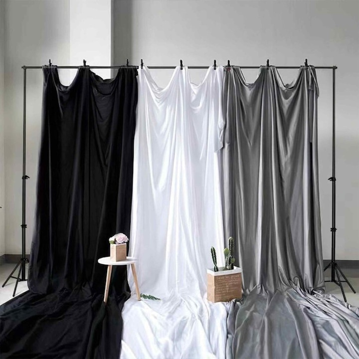 Suport portabil pentru fundal foto, kit complet cu 2 trepiede reglabile, bara transversala modulara si cleme, husa transport inclusa, ideal pentru studio si exterior [2]