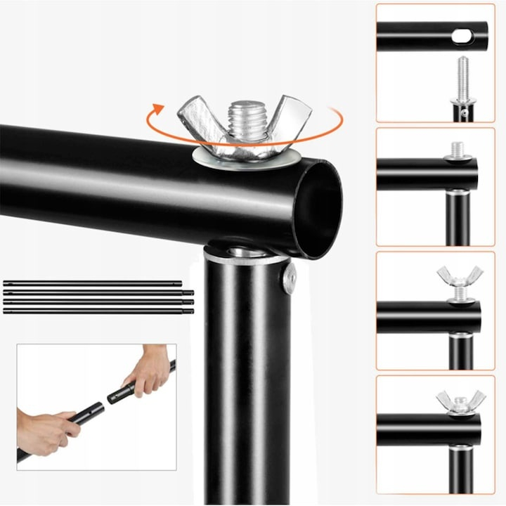Suport portabil pentru fundal foto, kit complet cu 2 trepiede reglabile, bara transversala modulara si cleme, husa transport inclusa, ideal pentru studio si exterior [5]