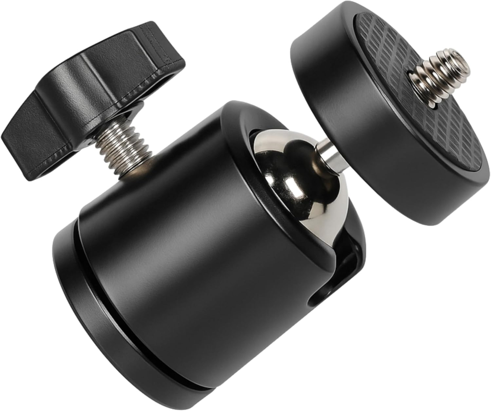 Suport smartphone pentru trepied cu prindere pe arcuri, cap rotativ 360° si telecomanda bluetooth universala, deschidere 5.5–8 cm, montura 1/4 inch, ABS si metal, negru [6]