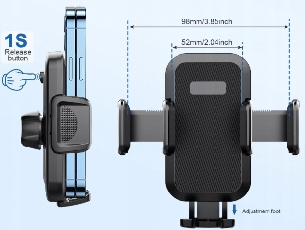 Suport telefon auto cu ventuza pentru bord, aluminiu, prindere tripla, negru [5]