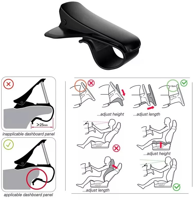 Suport telefon auto pentru bord cu clema reglabila, universal, prindere sigura, utilizare cu o mana, negru [8]