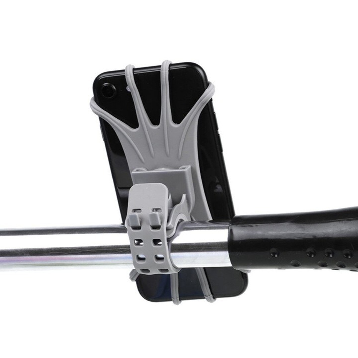 Suport telefon din silicon, montare pe ghidon pentru bicicleta, motocicleta, trotineta, rotire 360 grade - Gri [3]