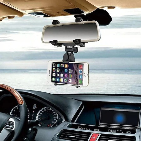 Suport Telefon Universal Auto, cu fixare pe Oglinda Retrovizoare - Negru [5]