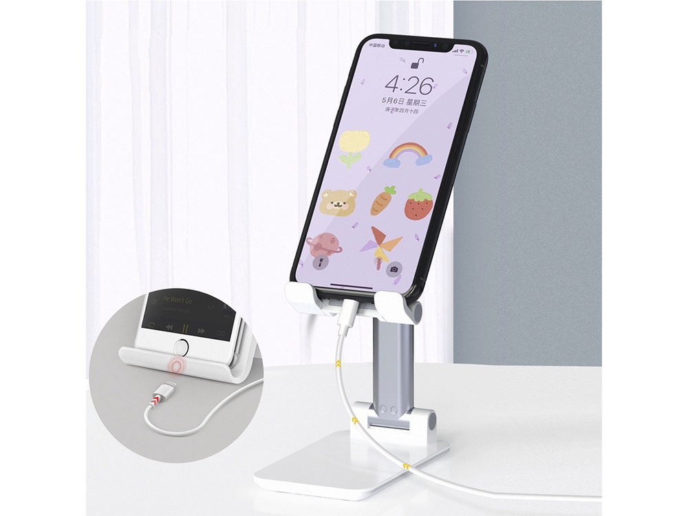 Suport telefon pliabil pentru smartphone si tableta pana la 10 inch (25.4 cm), reglabil, antiderapant, compact, alb [5]