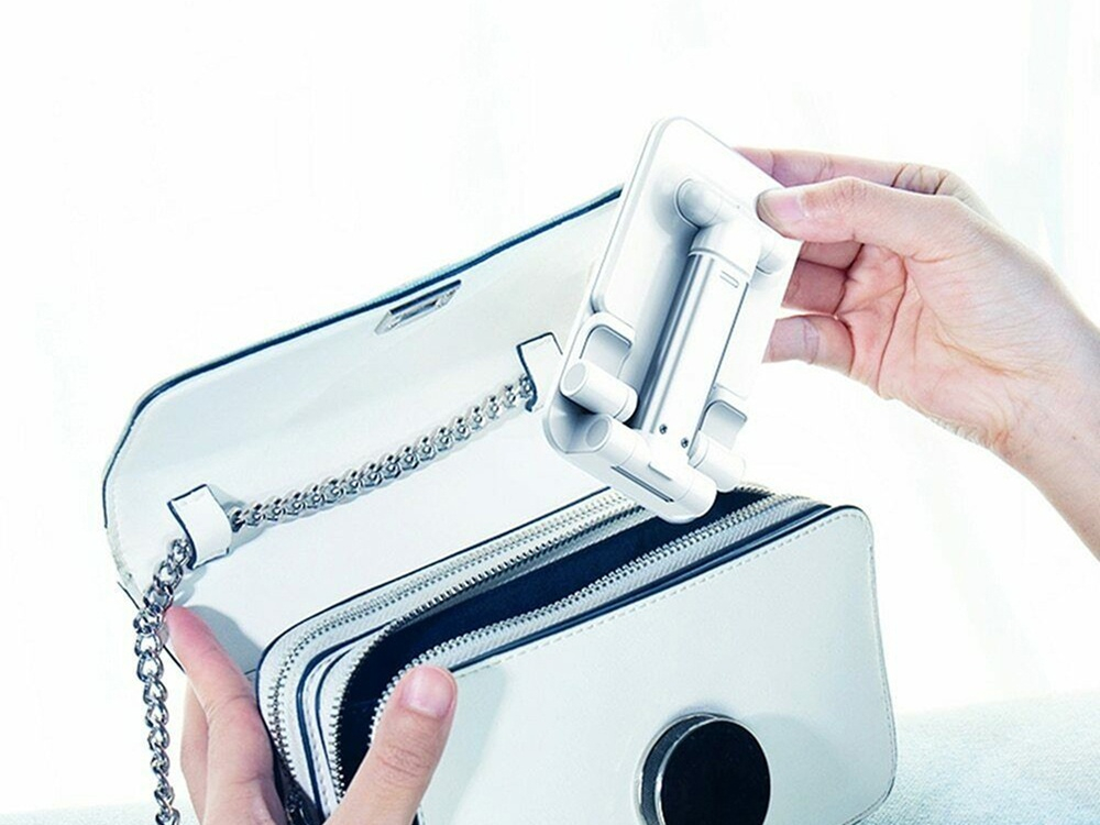 Suport telefon pliabil pentru smartphone si tableta pana la 10 inch (25.4 cm), reglabil, antiderapant, compact, alb [9]