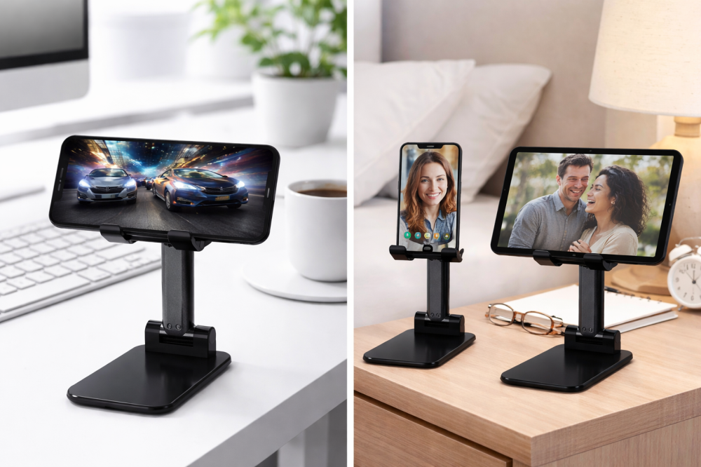 Suport telefon pliabil pentru smartphone si tableta pana la 10 inch (25.4 cm), reglabil, antiderapant, compact, negru [2]