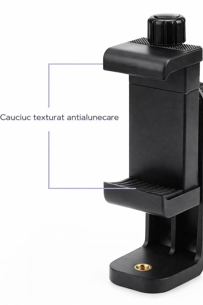 Suport telefon rotativ pentru trepied cu prindere reglabila 55-105 mm si montura universala 1/4 inch, adaptor smartphone vertical orizontal, negru [4]