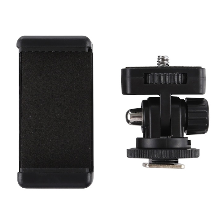 Suport telefon universal,2 filete 1/4 cu adaptor patina reglabil la 180 grade - Negru [2]
