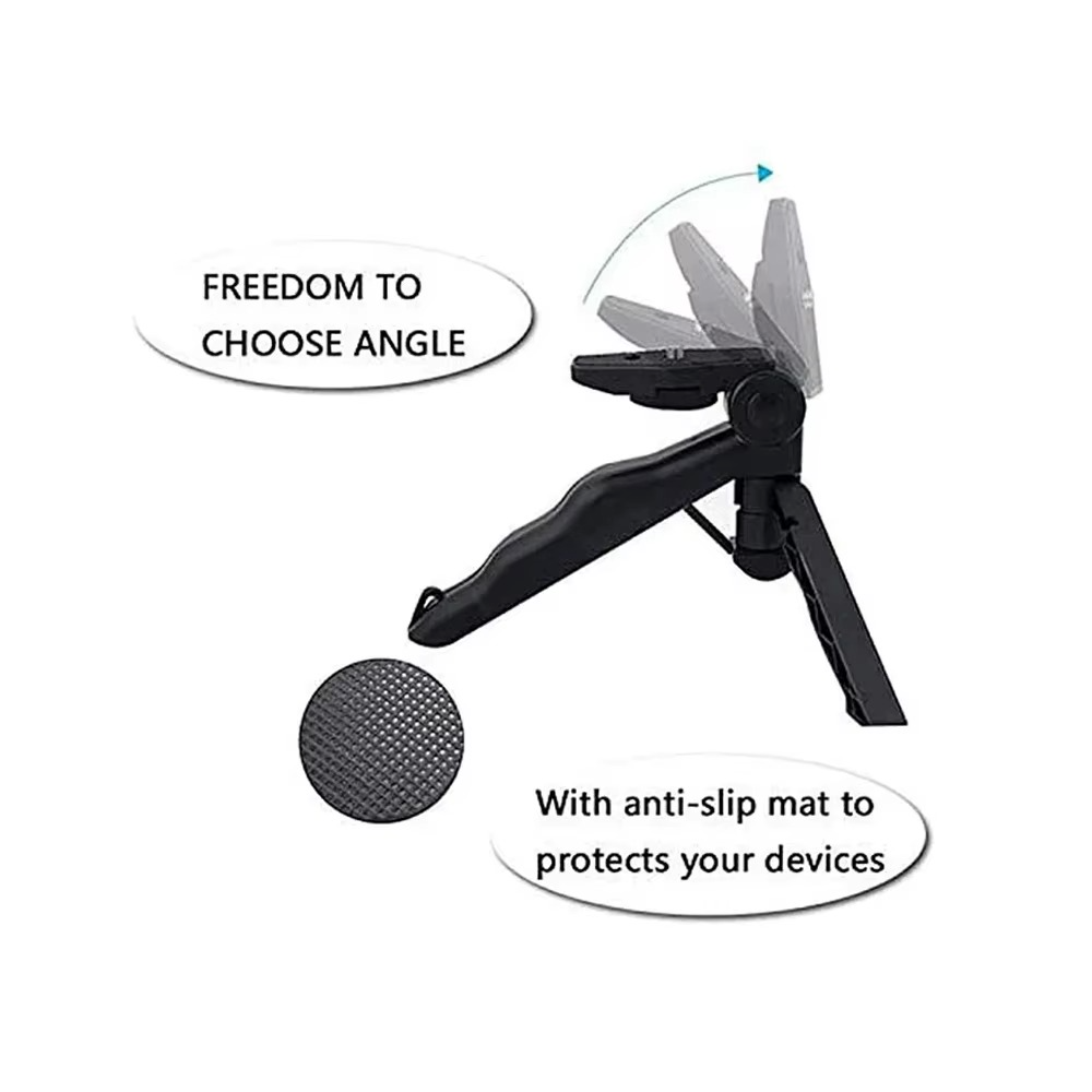 Suport telefon universal cu prindere prin surub si mini trepied 2 in 1, deschidere 10 cm, montura 1/4 inch, ABS negru, suport stabil pentru birou si filmare [3]