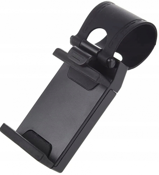 Suport auto universal telefon din silicon prindere pe volan - Negru [2]