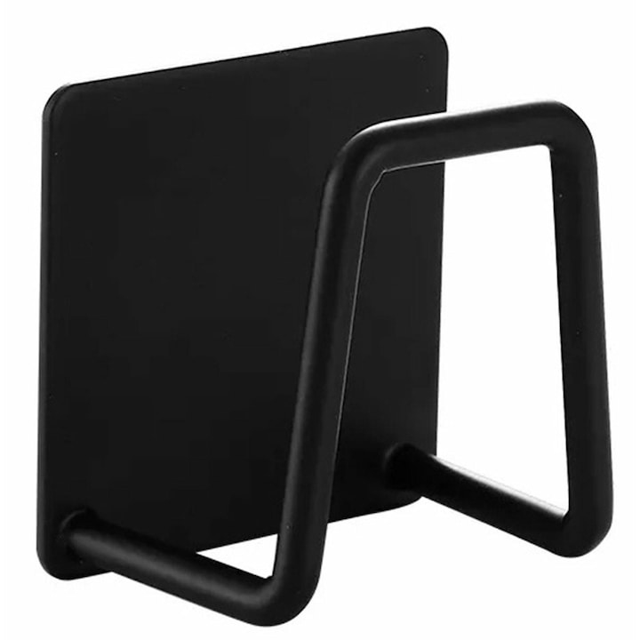 Suport universal autoadeziv pentru burete, otel inoxidabil, cu capac, rezistent la umezeala, 5x5 cm, negru – organizator compact pentru chiuveta si blat [3]