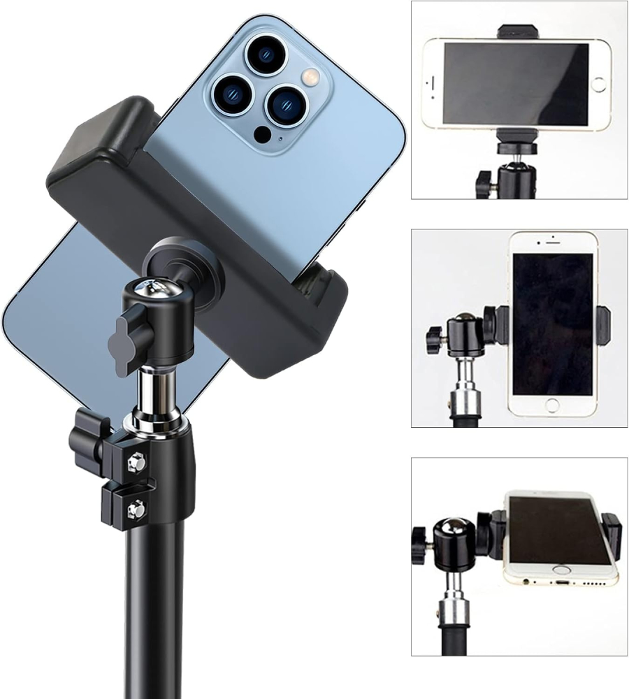 Suport universal pentru telefon cu montura trepied 1/4 inch, adaptor smartphone reglabil pentru monopied, selfie stick si mini trepied, negru [6]