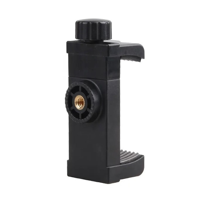 Suport universal pentru telefon rotativ 360°, montura 1/4 inch, prindere cu surub de fixare, mod portret si landscape, compatibil trepied, negru [3]