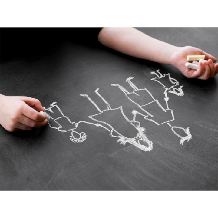 Tabla adeziva neagra pentru scris si desenat, 200 x 45 cm, cu folie autoadeziva tip tabla de scris si 5 x crete colorate, ideala pentru scoala, acasa sau restaurant [23]