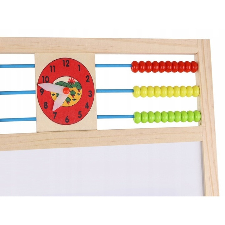 Tabla cu doua fete tip sevalet cu tavita depozitare, numaratoare, ceas, numere, marker, creta si burete incluse, dimensiune 34x42x65 cm [7]