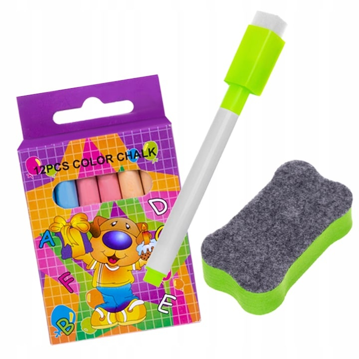 Tabla cu doua fete tip sevalet cu tavita depozitare, rama colorata, marker, creta si burete incluse, dimensiune 34x42x65 cm [9]