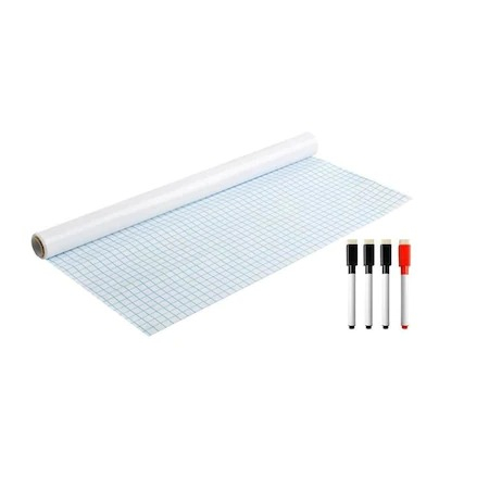 Tabla de scris pentru copii, tip autocolant Alb pentru perete 45x200 cm,4 markere