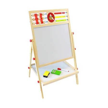 Tabla magnetica de scris pentru copii cu 2 fete,ceas,crete,marker,burete,inaltime totala 67 cm [4]