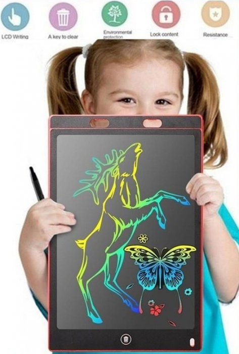 Tableta grafica de desenat pentru copii,color de 12 inch diagonala, cu buton de stergere si creion - Verde [2]