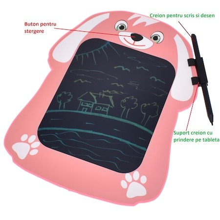Tableta grafica de desenat pentru copii, color de 9.8 inch diagonala, ecran 6.3 inch,model catelus - Roz [3]
