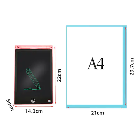 Tableta grafica de desenat pentru copii de 8.5 inch diagonala, cu buton de stergere si creion - Roz [6]