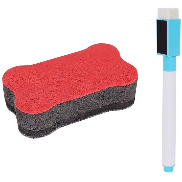 Tablita magnetica interactiva pentru copii, cu 2 fete, suport lemn, socotitoare, marker, burete si creta, alb-negru [5]