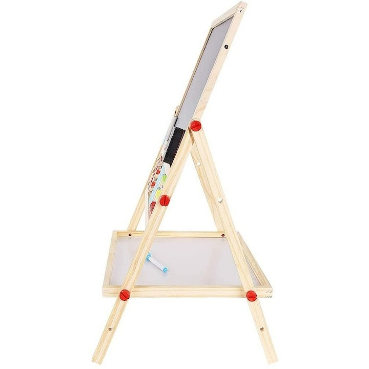 Tablita magnetica interactiva pentru copii, cu 2 fete, suport lemn, socotitoare, marker, burete si creta, alb-negru [6]